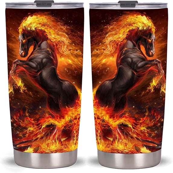 20oz Fire Horse Tumbler Cup With Lid , Stainless Steel Double Wall Vacuum Thermos Insulated Travel Coffee Mug(Fire Horse Tumbler)One Tumbler Cup