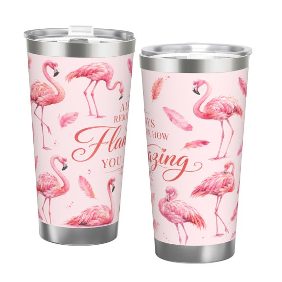 20oz Flamingo Inspirational Quote Travel Tumbler Insulated Car Cup with Handle Straw Stainless Steel Large Capacity Coffee Cup Pink Aesthetic Gift with Double Silver Rim