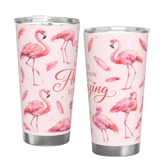 20oz Flamingo Inspirational Quote Travel Tumbler Insulated Car Cup with Handle Straw Stainless Steel Large Capacity Coffee Cup Pink Aesthetic Gift with Single Silver Rim