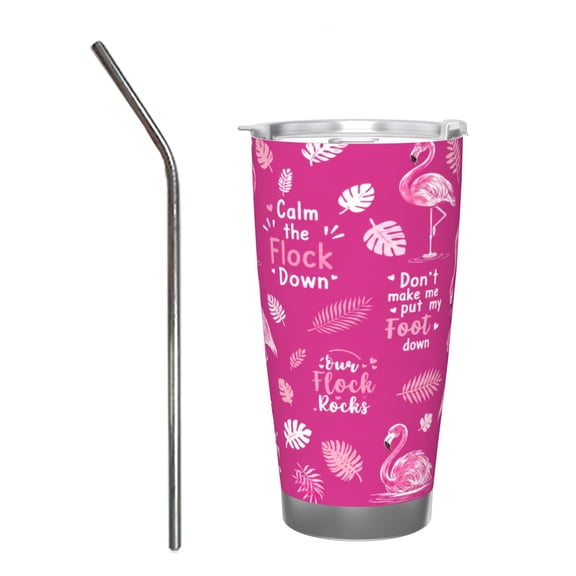 20oz Flamingo Pink Tropical Funny Quote Insulated Tumbler with Handle and Straw Travel Cup Car Cup with Stainless Steel Straw