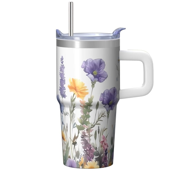20oz Floral Design Cup with Handle, Insulated Stainless Steel Travel Tumbler, Comes with Straw and Leak-proof Cover, Her New Favorite