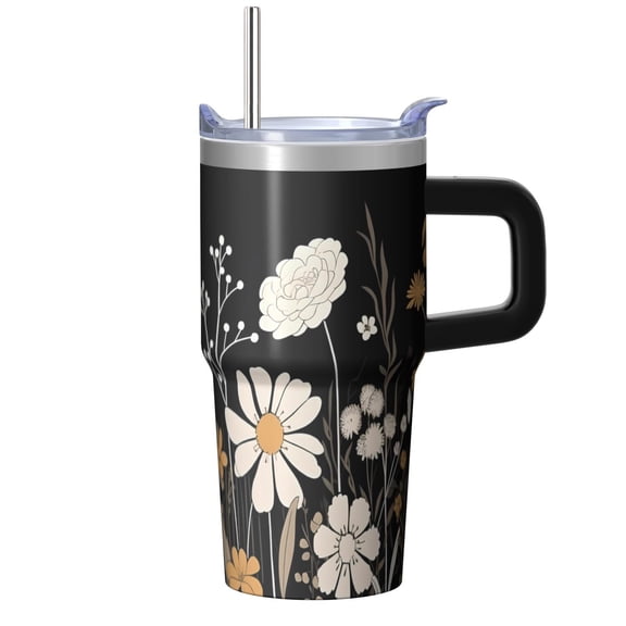 20oz Floral Stainless Steel Tumbler with Handle, Vacuum Insulated Travel Mug, Includes Straw and Leak-proof Cover, Perfect Women's Present