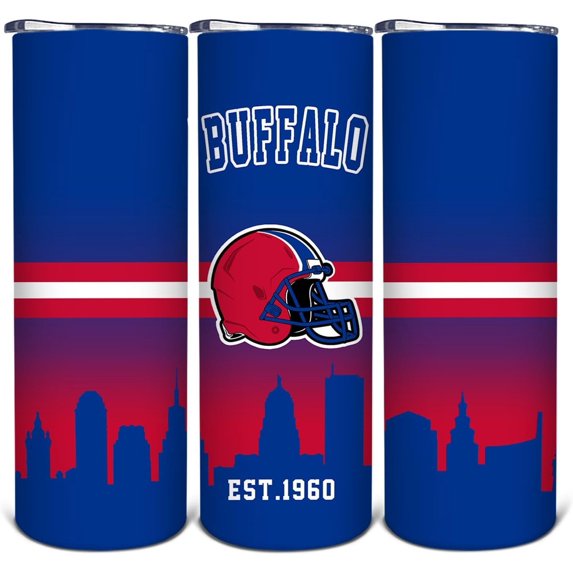 20oz Football Buffalo Stainless Steel Tumbler with Lid and Straw for Football Fans Gifts Football Skinny Travel Mug Tumbler Cup for Men Women Keeps Drinks Cold & Hot