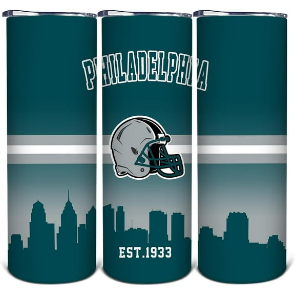 20oz Football Philadelphia Stainless Steel Tumbler with Lid and Straw for Football Fans Gifts Football Skinny Travel Mug Tumbler Cup for Men Women Keeps Drinks Cold & Hot