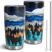 20oz Forest Tree Tumbler with Lid and Straw – Vacuum Insulated Stainless Steel Coffee Mug, Reusable Nature-Themed Gift for Women and Men