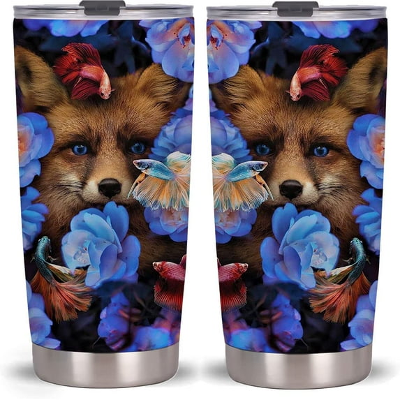 20oz Fox Goldfish Flower Tumbler Cup With Lid , Stainless Steel Double Wall Vacuum Thermos Insulated Travel Coffee Mug(Fox Goldfish Flower Tumbler )One Tumbler Cup