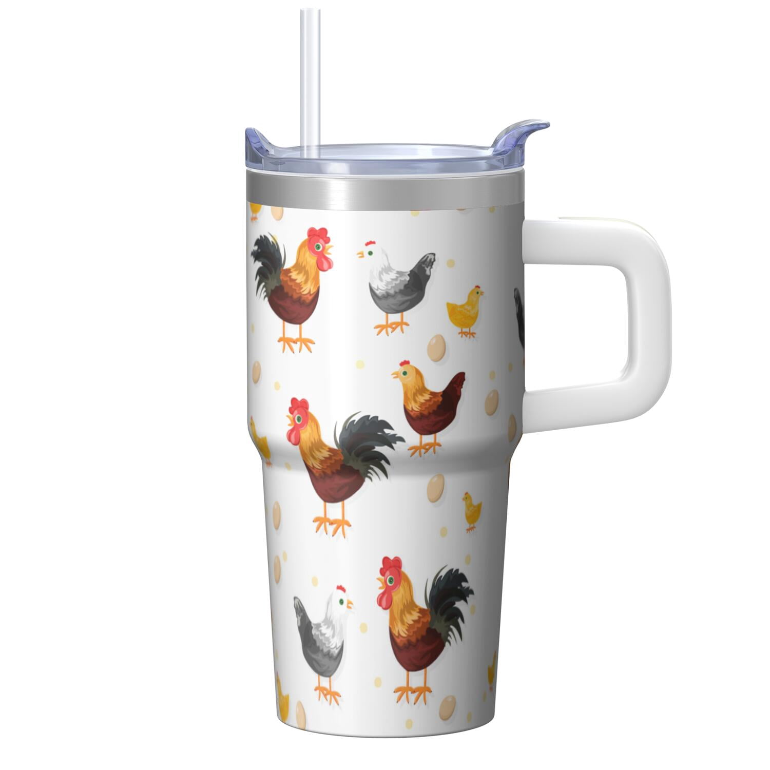 20oz Funny Chicken Tumbler with Handle Insulated Travel Mug Special Birthday Christmas Gift for Chicken Fans Women Men Cup Holder Friendly Durable Material Wide Mouth for Ice Office Home Daily Use