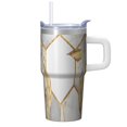 thumbnail image 1 of 20oz Geometric Design Insulated Travel Mug, Stainless Steel Double Wall Tumbler with Handle Leak Proof Texture Straw, 1 of 5