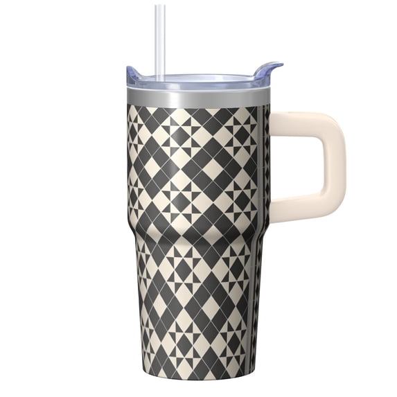 20oz Geometric Design Stainless Steel Cup with Handle, Insulated Double Wall Travel Coffee Tumbler Leak-Proof