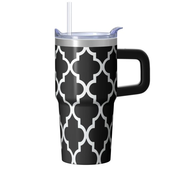 20oz Geometric Pattern Handle Tumbler, Double Wall Insulated Stainless Steel Travel Coffee Mug Leak Proof with Reusable Straw