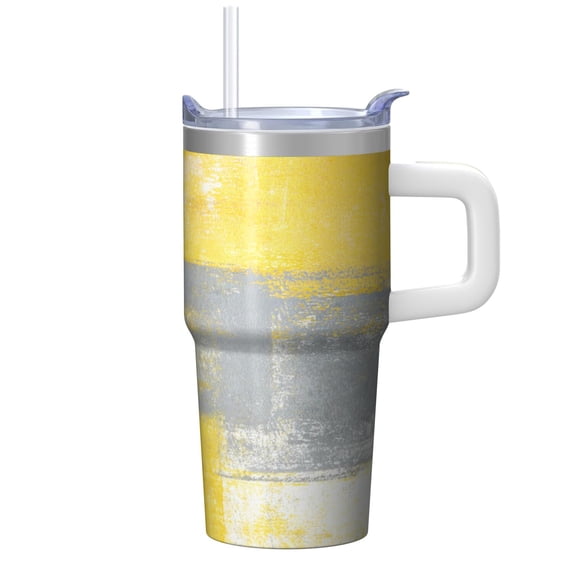 20oz Geometric Texture Travel Coffee Mug, Stainless Steel Double Wall Insulated Tumbler with Handle Leak Proof Straw Lid