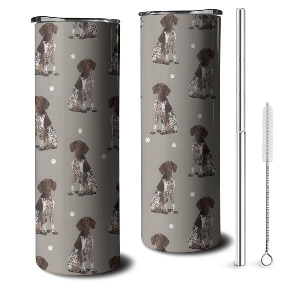 20oz German Shorthaired Pointer Skinny Tumblers Stainless Steel Tumbler with Lid and Straw,Vacuum Insulated Double Wall Travel Tumbler Cups with Cleaning Brush for Coffee,Tea