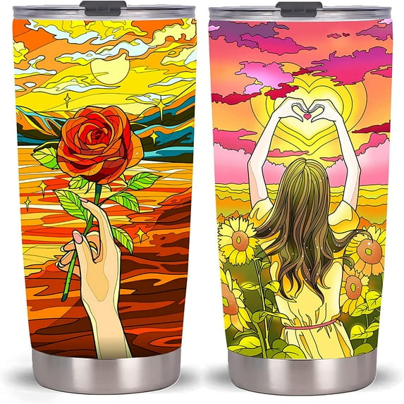 20oz Give Love To Girl Tumbler Cup With Lid , Stainless Steel Double Wall Vacuum Thermos Insulated Travel Coffee Mug(Give Love To Girl Tumbler )One Tumbler Cup