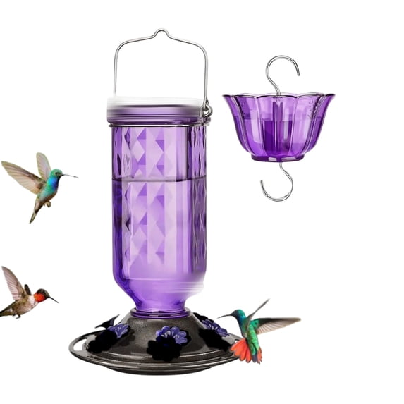 20oz Glass Hummingbird Feeder for Outdoors Hanging, Bird Nectar Feeder with 6 Bee Guard Flower-Shaped Feeding Ports & Built-in Ant Moat, for Bird Lover,C