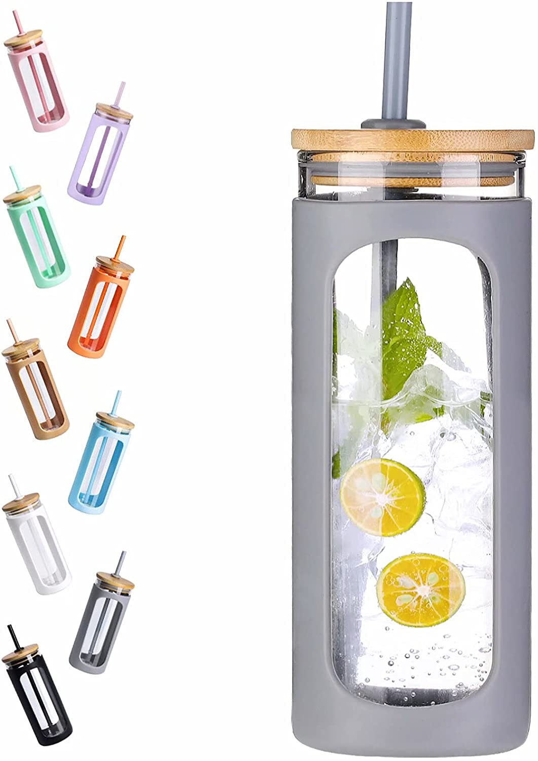 20oz Glass Water Tumbler with Straw and Bamboo Lid BPAFree Reusable