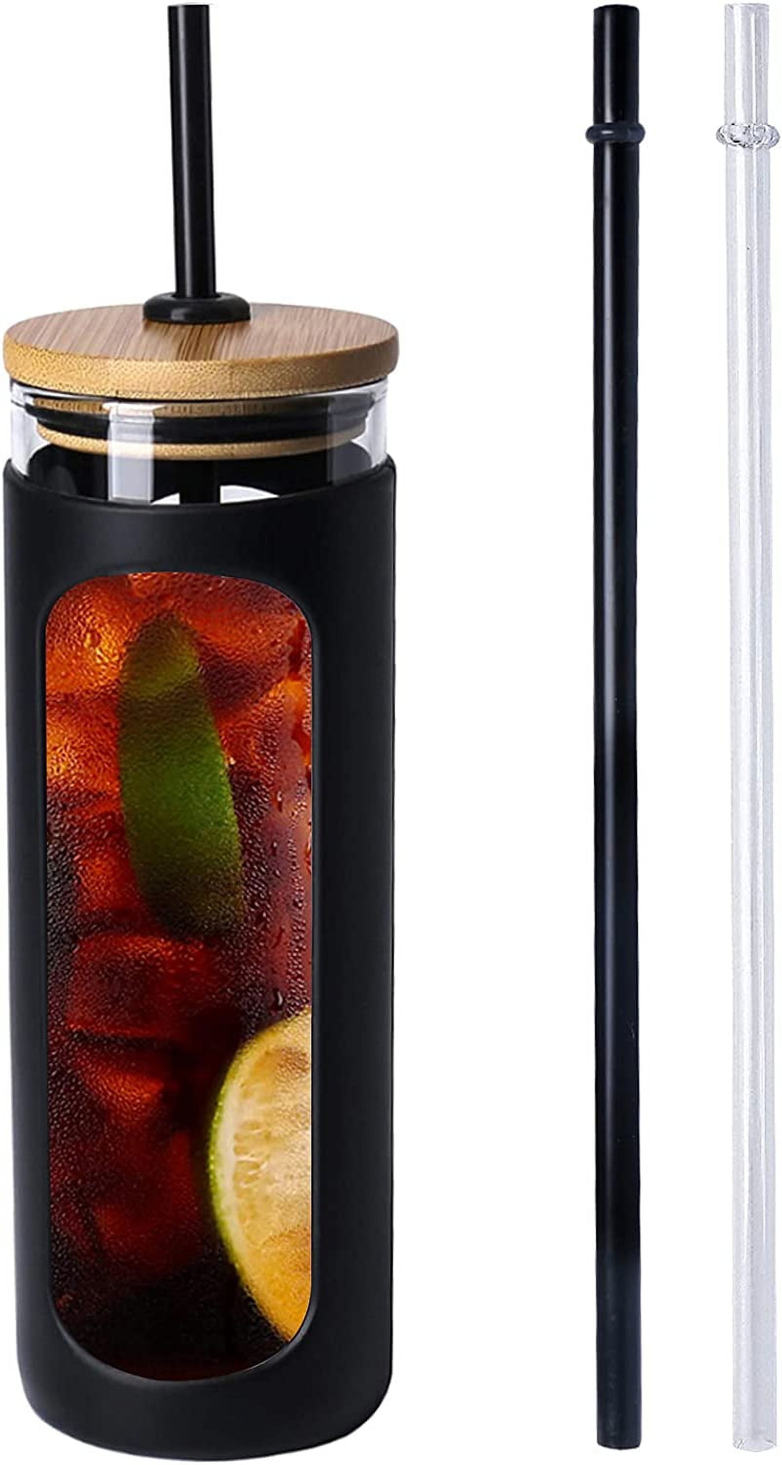 20oz Glass Water Tumbler with Straw and Lid, Bamboo Lids Water Bottle