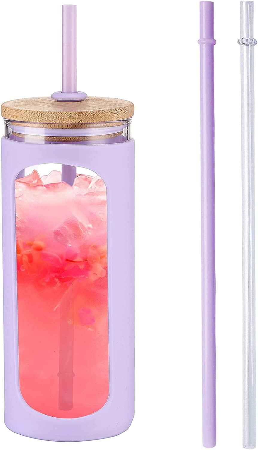 20oz Glass Water Tumbler with Straw and Lid, Bamboo Lids Water Bottle