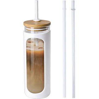 Ludlz 20oz Glass Tumbler Straw Silicone Protective Sleeve Bamboo Single-Wall Tumbler Protective Sleeve Wood Lid Glass Cup Bottle with Straw, Size: One
