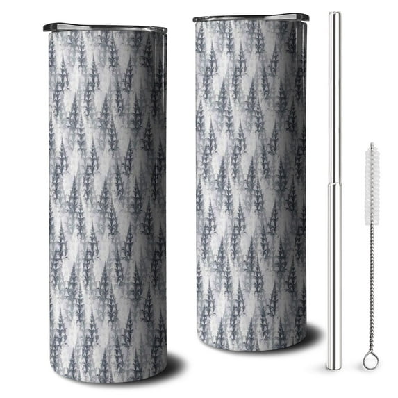 20oz Gray Christmas Tree Pattern Skinny Tumblers Stainless Steel Tumbler with Lid and Straw,Vacuum Insulated Double Wall Travel Tumbler Cups with Cleaning Brush for Coffee,Tea