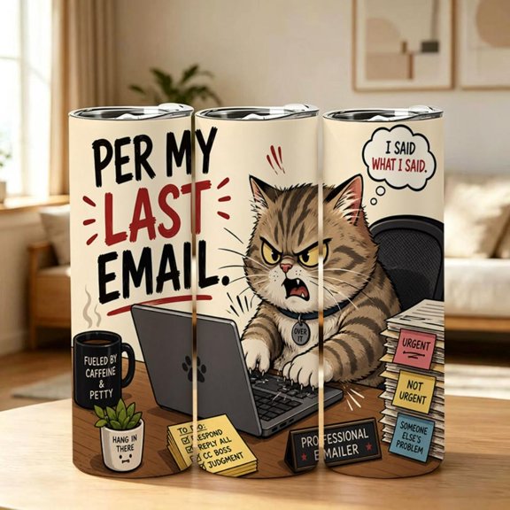 20oz Grumpy Cat Per My Last Email Design Stainless Steel Tumbler, Tumbler with Lid Vacuum Insulated Travel Mug, Coffee Cups With Lids, Perfect Gifts For Birthday Holidays Gifts