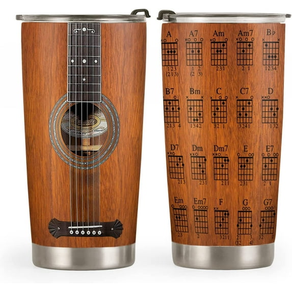 20oz Guitar Gifts for Men, Music Gifts for Men, Gifts for Musicians, Gifts for Guitar Players, Valentines Day Gifts for Him, Acoustic Guitar Tumbler Cup, Insulated Travel Coffee Mug with Lid