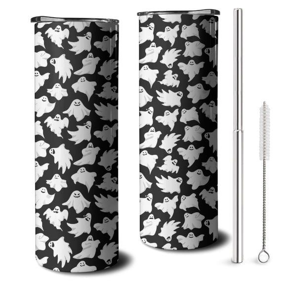 20oz Halloween Ghost Army Pattern Skinny Tumblers Stainless Steel Tumbler with Lid and Straw,Vacuum Insulated Double Wall Travel Tumbler Cups with Cleaning Brush for Coffee,Tea