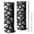 thumbnail image 1 of 20oz Halloween Skull Crossbones Pattern Skinny Tumblers Stainless Steel Tumbler with Lid and Straw,Vacuum Insulated Double Wall Travel Tumbler Cups with Cleaning Brush for Coffee,Tea, 1 of 6