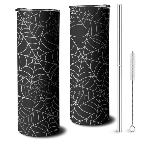 20oz Halloween Spider Webs Skinny Tumblers Stainless Steel Tumbler with Lid and Straw,Vacuum Insulated Double Wall Travel Tumbler Cups with Cleaning Brush for Coffee,Tea