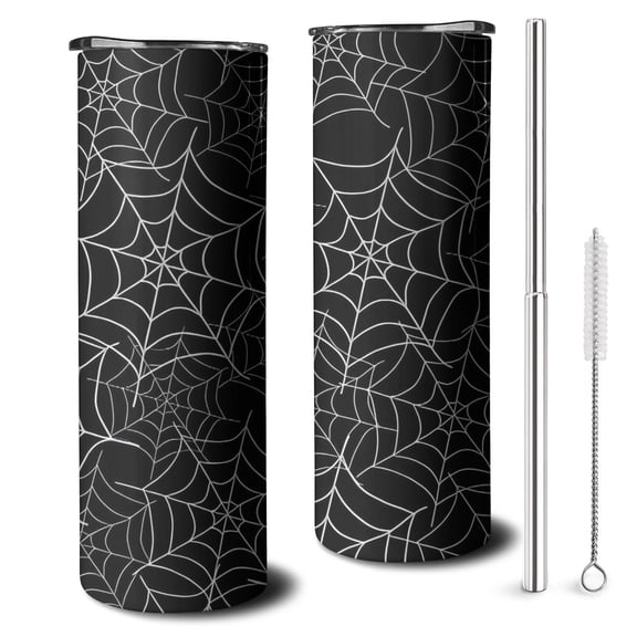 20oz Halloween Spider Webs Skinny Tumblers Stainless Steel Tumbler with Lid and Straw,Vacuum Insulated Double Wall Travel Tumbler Cups with Cleaning Brush for Coffee,Tea