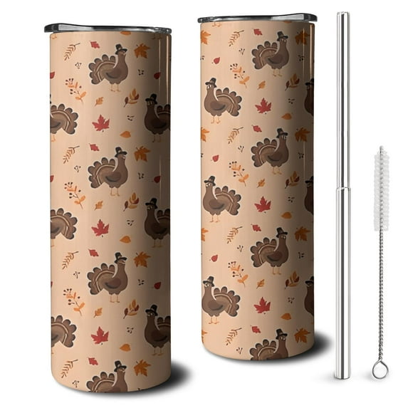 20oz Happy Thanksgiving Day Skinny Tumblers Stainless Steel Tumbler with Lid and Straw,Vacuum Insulated Double Wall Travel Tumbler Cups with Cleaning Brush for Coffee,Tea