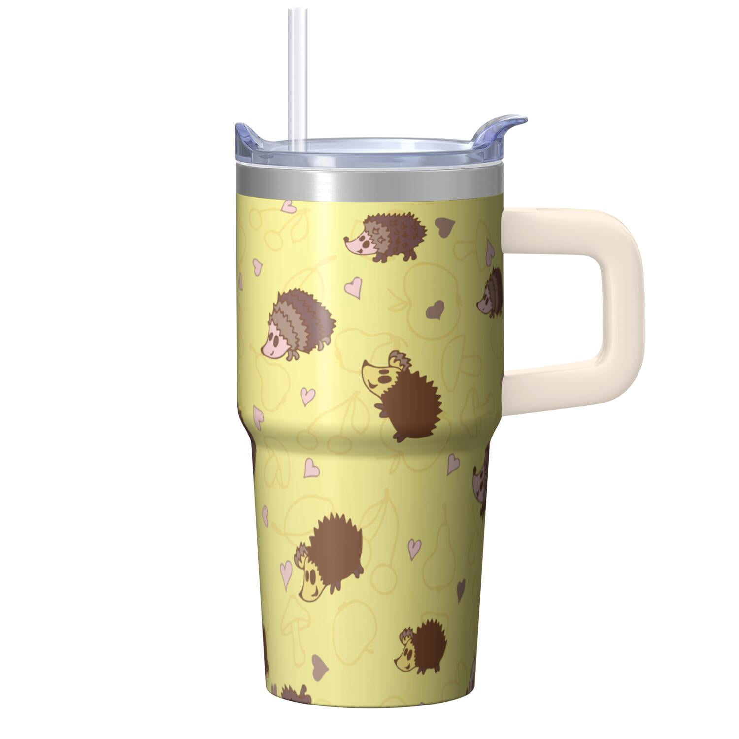 20oz Hedgehog Stainless Steel Tumbler with Handle and Straw Insulated Coffee Mug Travel Cup with Lid and Straw Perfect for Coffee Tea Juice Water Great Gift for Hedgehog Lovers Women Men