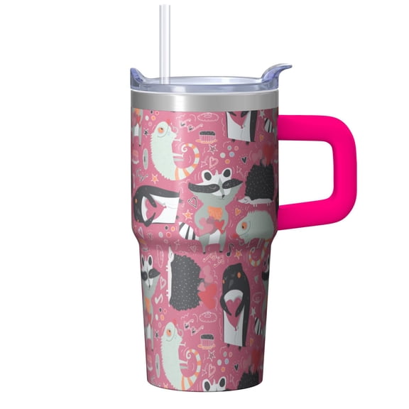 20oz Hedgehog Stainless Steel Tumbler with Handle and Straw Insulated Coffee Mug Travel Water Bottle with Lid and Straw Double Wall Insulation Reduces Condensation Gift for Women Men