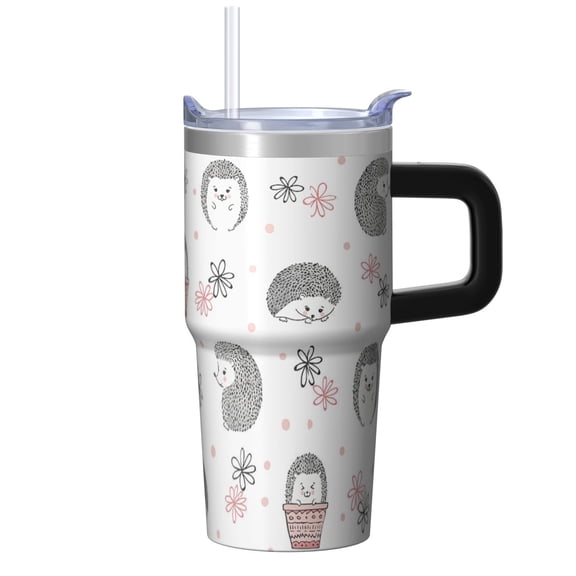 20oz Hedgehog Stainless Steel Tumbler with Handle and Straw Insulated Coffee Mug Travel Water Bottle with Lid and Straw Perfect for Coffee Lovers Tea Drinkers Gift for Women Men