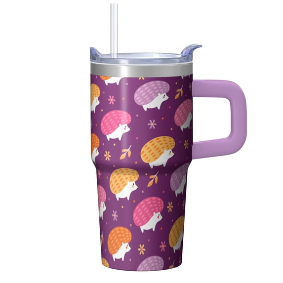 20oz Hedgehog Stainless Steel Tumbler with Handle and Straw Insulated Coffee Travel Mug Water Bottle with Lid and Straw BPA Free Safe for All Ages Great Gift for Hedgehog Fans