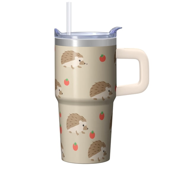 20oz Hedgehog Stainless Steel Tumbler with Handle and Straw Insulated Travel Water Bottle Coffee Mug with Lid and Straw Portable Design for Beach Trips Sports Events Gift for Hedgehog Lovers