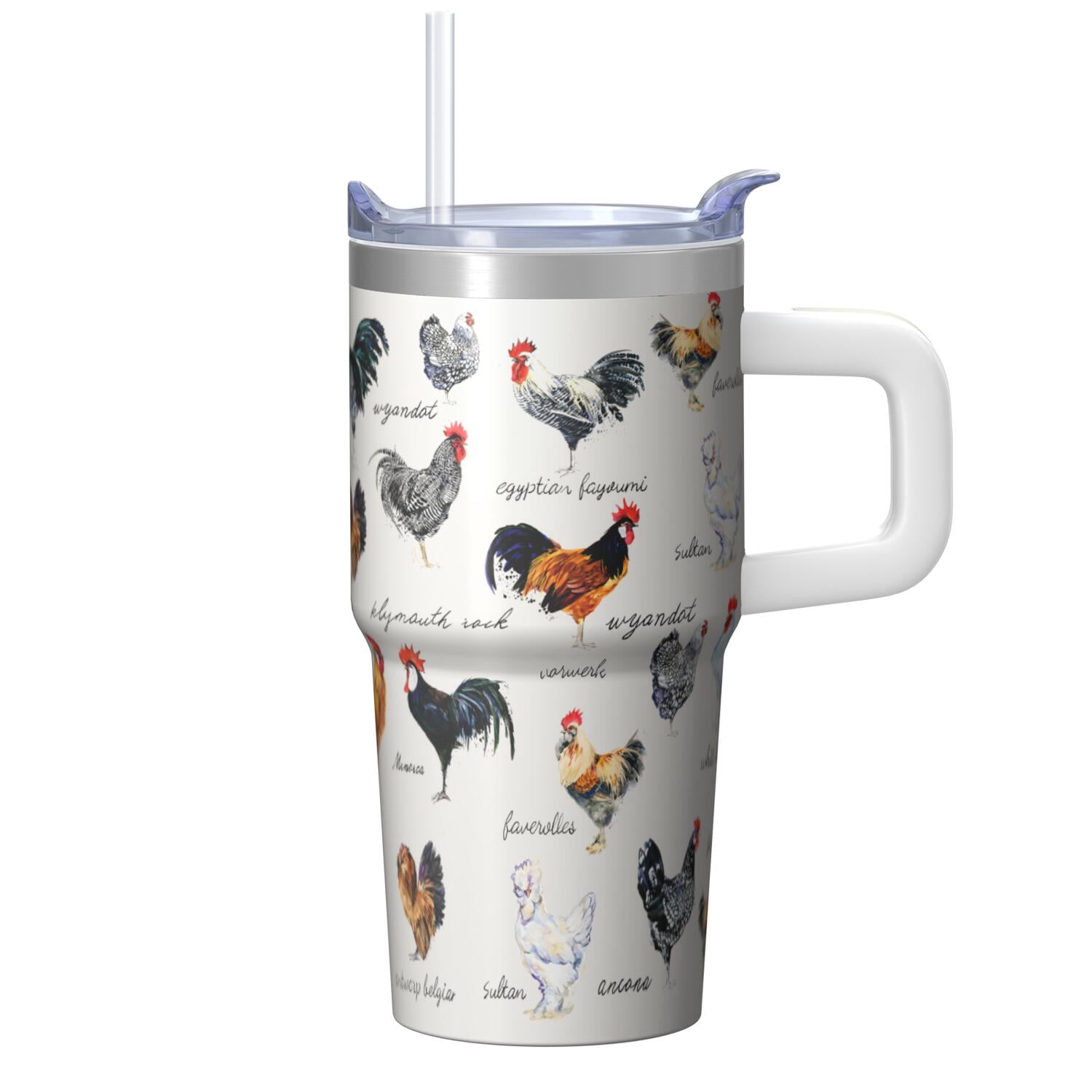 20oz Hen Chicken Tumbler with Handle Insulated Travel Mug Cool Birthday Christmas Gift for Chicken Lovers Women Men Cup Holder Friendly Wide Mouth for Ice Hot Tea Cold Water On the Go Trips