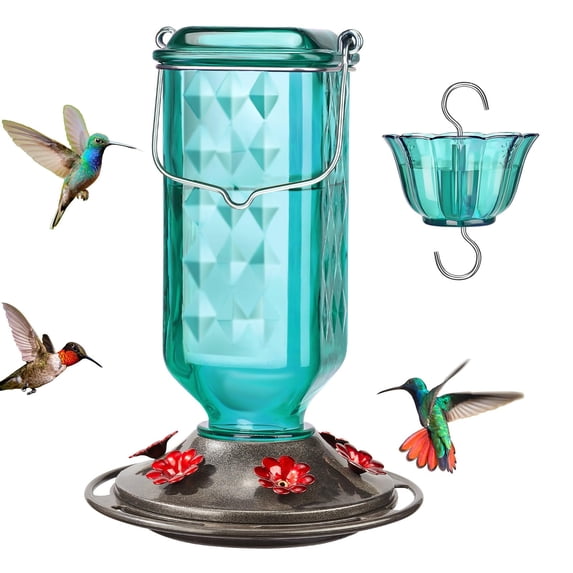 20oz Hummingbird Feeder for Outdoors Hanging, Bird Nectar Feeder with 6 Bee Guard Flower-Shaped Feeding Ports & Built-in Ant Moat, for Bird Lover,D
