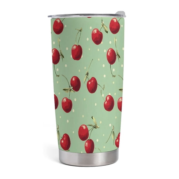 20oz Insulated Car Travel Cup Stainless Steel Vacuum Mug Keeps Drinks Hot Cold, Red Cherry Vintage