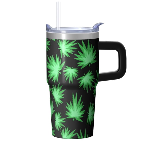 20oz Insulated Cup with Handle & Straw, Stainless Steel Construction, Temperature Retention, Plant Decorative Style