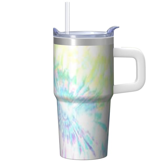 20oz Insulated Geometric Textured Tumbler with Handle, Stainless Steel Double Wall Travel Coffee Mug, Leak Proof Lid Design
