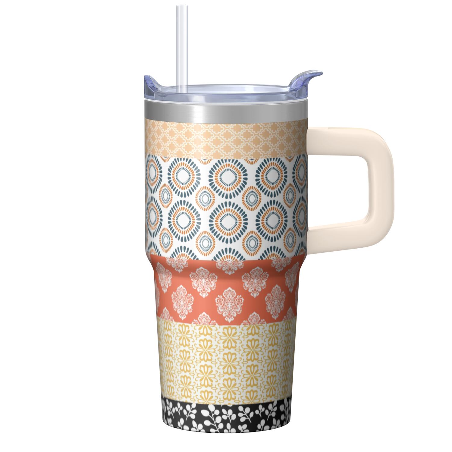 20oz Insulated Mug with Lid and Straw, Bohemian Stainless Steel Coffee ...