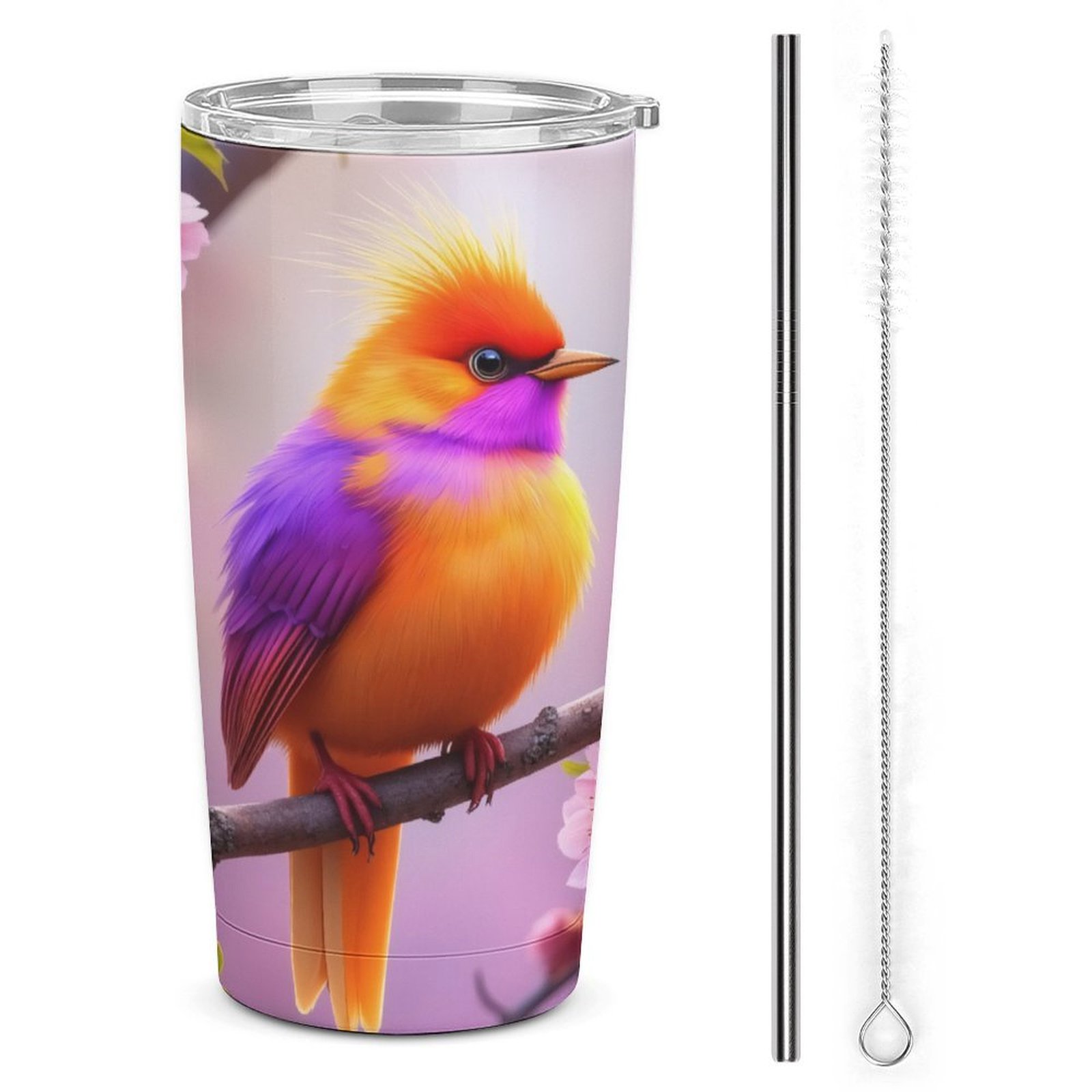 20oz Insulated Stainless Steel Tumbler Colorful Bird in Blossom Tree