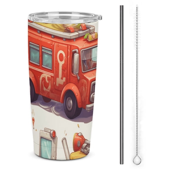20oz Insulated Stainless Steel Tumbler,Fire Engine Car Truck Double Wall Vacuum Travel Coffee Mug