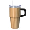 thumbnail image 1 of 20oz Insulated Stainless Steel Tumbler with Handle and Straw, 360° Full Wrap Printed Travel Mug with Sliding Lid, Wood Print, 1 of 6