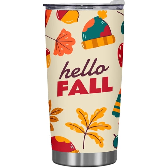 20oz Insulated Travel Coffee Mug Hello Fall Autumn Maple Leaf Stainless Steel Tumbler with Lid Double Wall Vacuum Coffee Cup For Hot and Cold Drinks