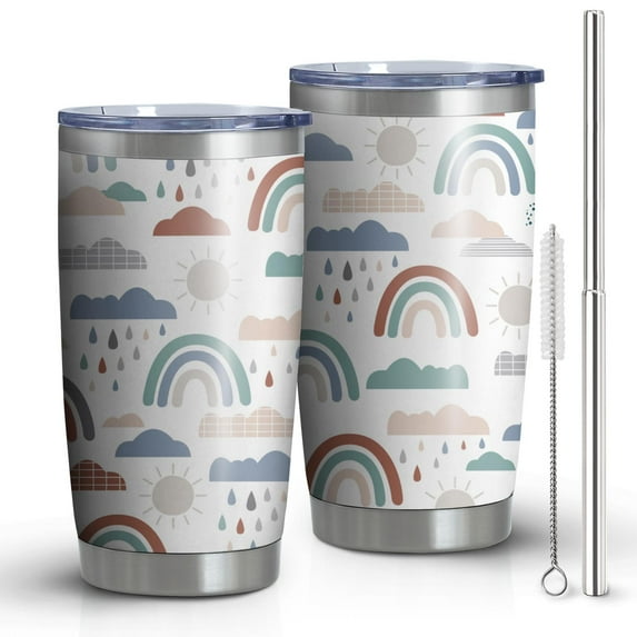 20oz Insulated Tumbler, Travel Coffee Tumbler with Lid, Cup Holder Friendly Travel Coffee Mug, Stainless Steel Thermos, 20 Oz Tumbler, Reusable Insulated Coffee Mug with Lid ( Rainbow )