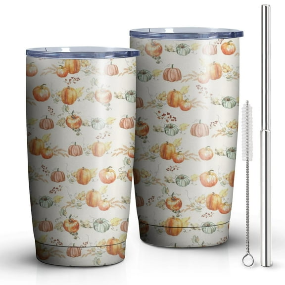 20oz Insulated Tumbler, Travel Coffee Tumbler with Lid, Cup Holder Friendly Travel Coffee Mug, Stainless Steel Thermos, 20 Oz Tumbler, Reusable Insulated Coffee Mug with Lid ( Autumn Pumpkin )