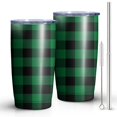 thumbnail image 1 of 20oz Insulated Tumbler Travel Coffee Tumbler with Lid Cup Holder Friendly Travel Coffee Mug Stainless Steel Thermos 20 Oz Tumbler Reusable Insulated Coffee Mug with Lid (Black and Green Checked ), 1 of 7