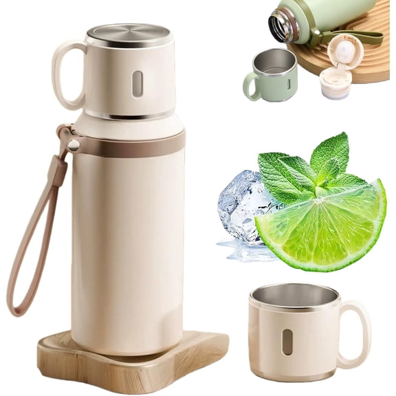 20oz Insulated Water Bottle with Cup Lid, 316 Stainless Steel Thermal Flask for Coffee, Travel