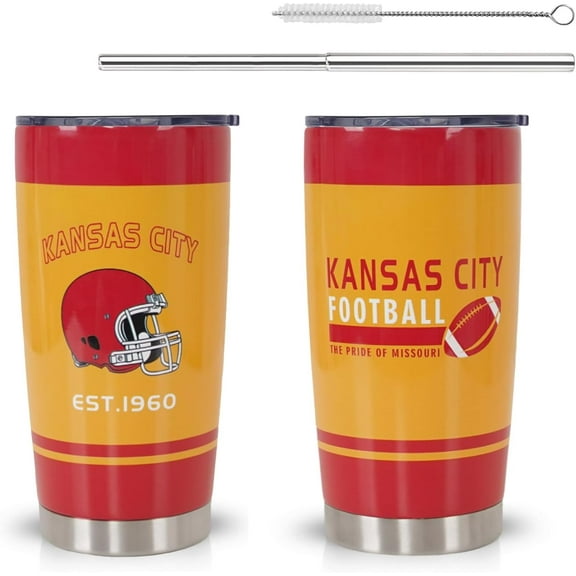 20oz Kansas Red City Print Stainless Steel Tumbler for Men Women Sports Travel Mug Keeps Drinks Cold & Hot Gift for Football Fans